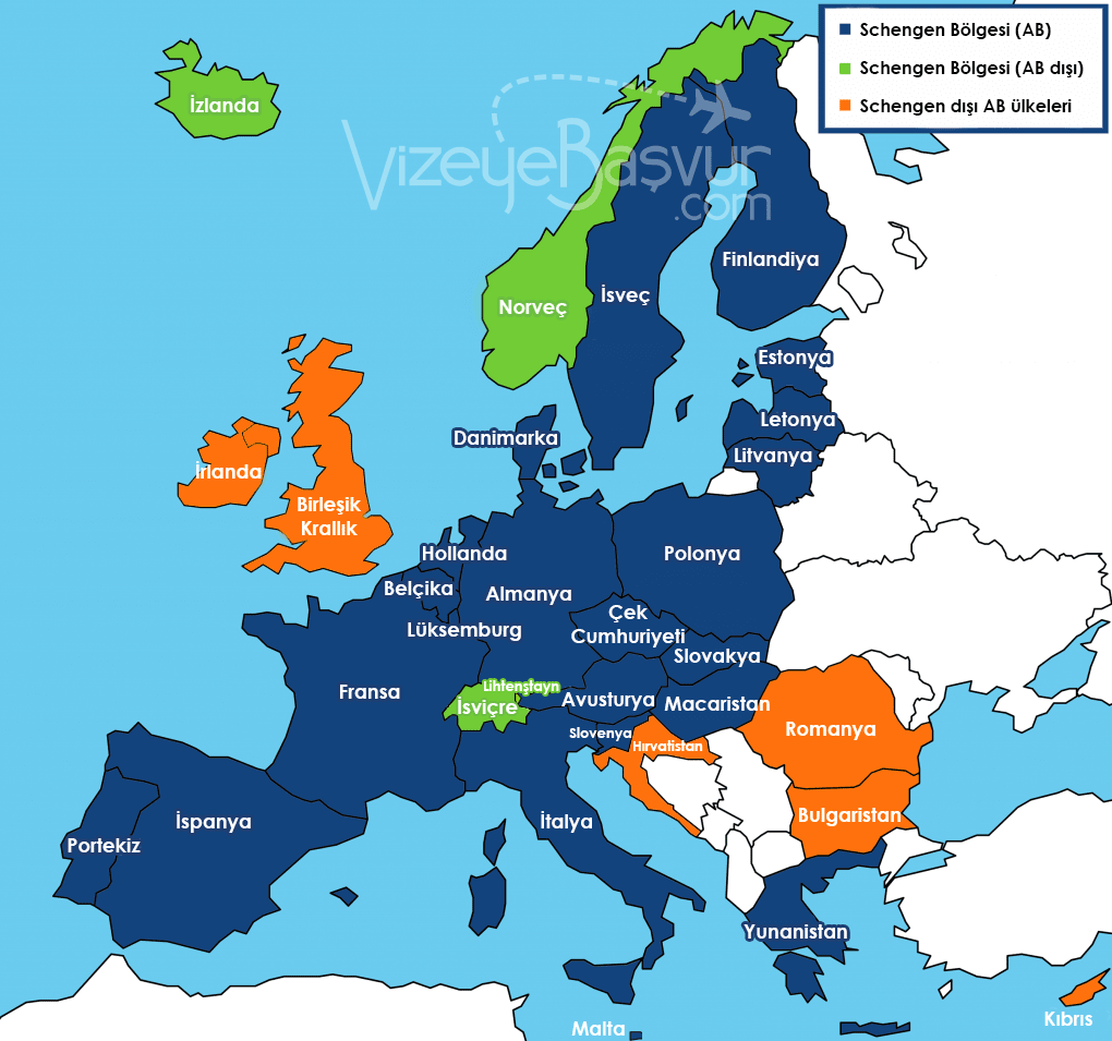 Schengen ülkeleri harita